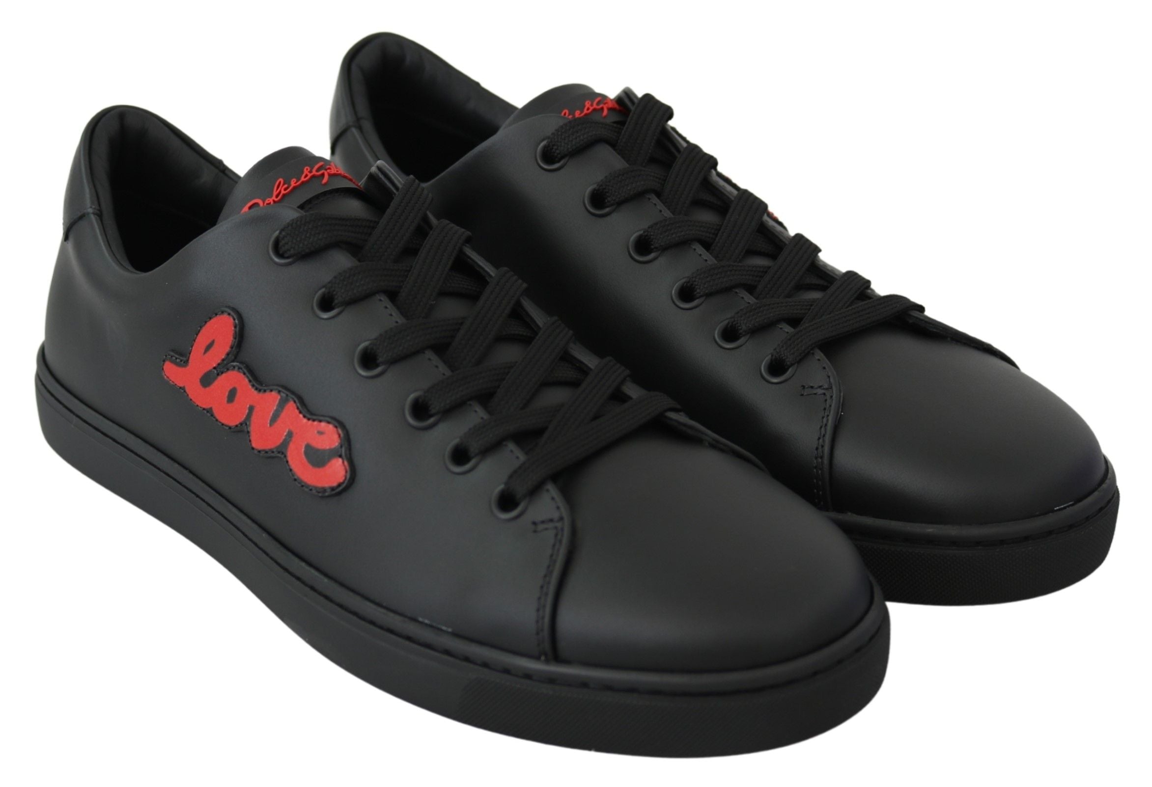 Dolce & Gabbana Black Leather Love Heart Sneakers Womens Shoes